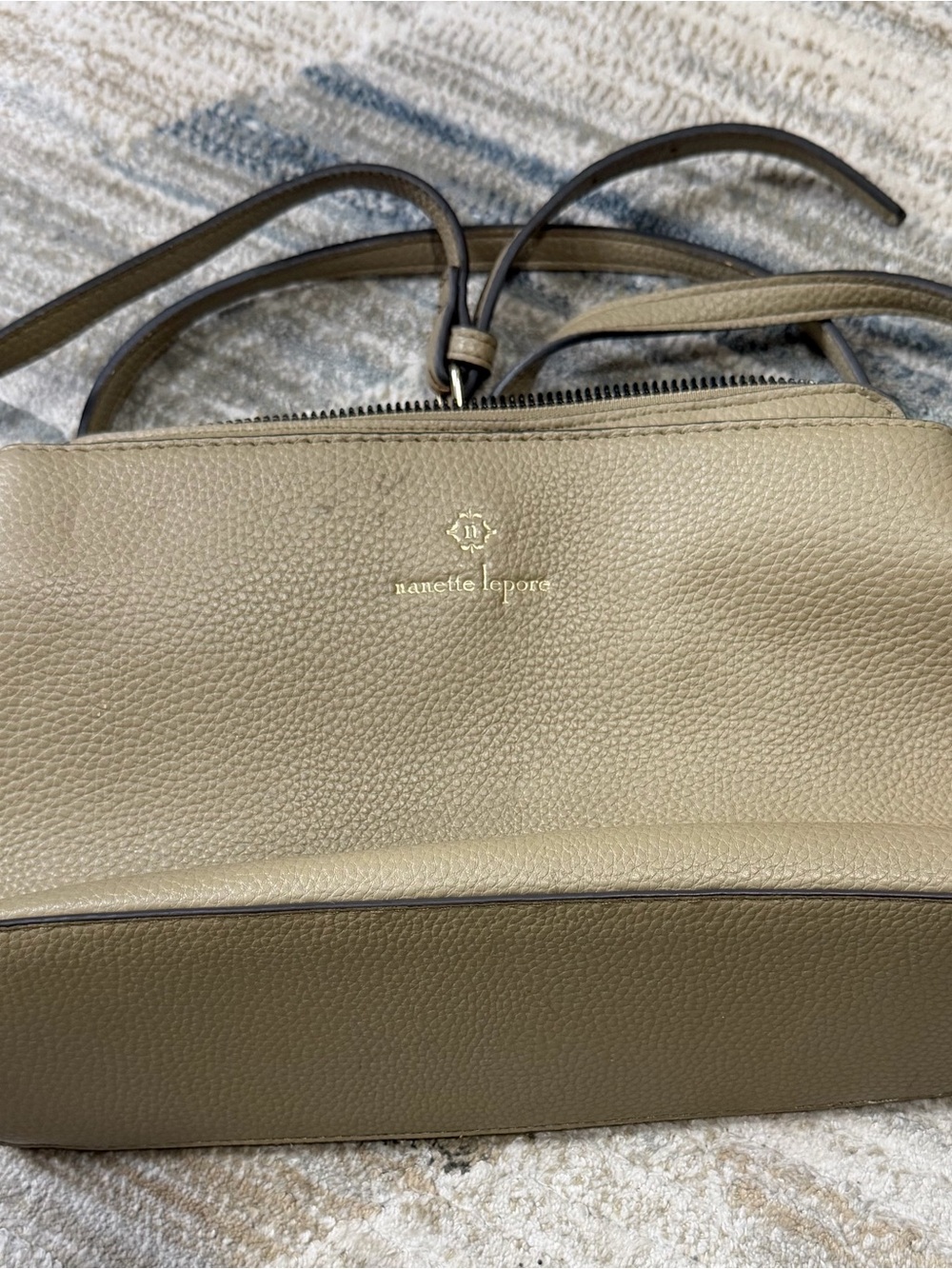 Nanette Lepore Olive Taupe Pebbled Leather Crossbody